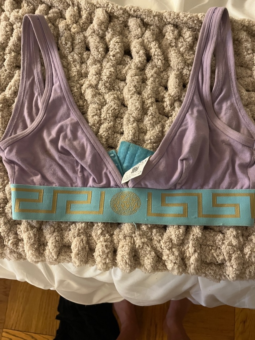 Versace Lavender Bralette with Aqua and Gold Logo Band